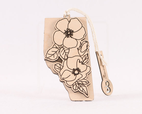 Alberta Wild Rose Wooden Ornament
