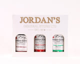  A product package from Jordan's General Store Ltd, established in 2016, containing three 8 oz (240 ml) bottles of BBQ sauces. The flavors are Sweet BBQ Sauce, Maple Campfire BBQ Sauce, and Sweet Jalapeño BBQ Sauce.