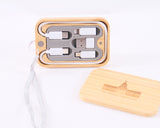 Wooden USB drive set with a lanyard on a white background